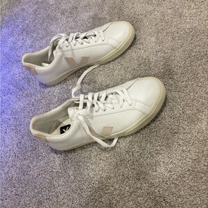 Veja White and Tan Sneakers